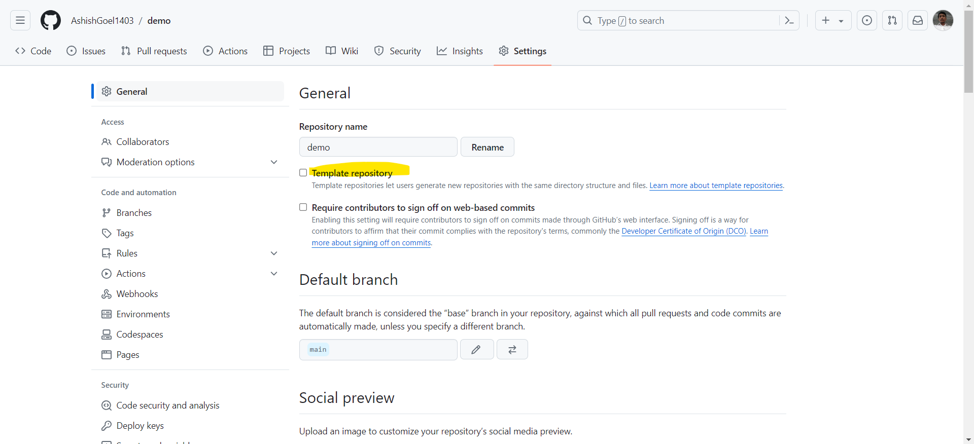 Create a template repository in GitHub