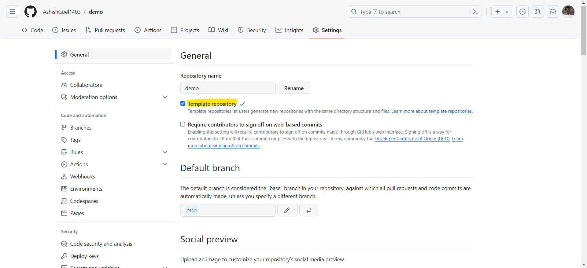 Create a template repository in GitHub