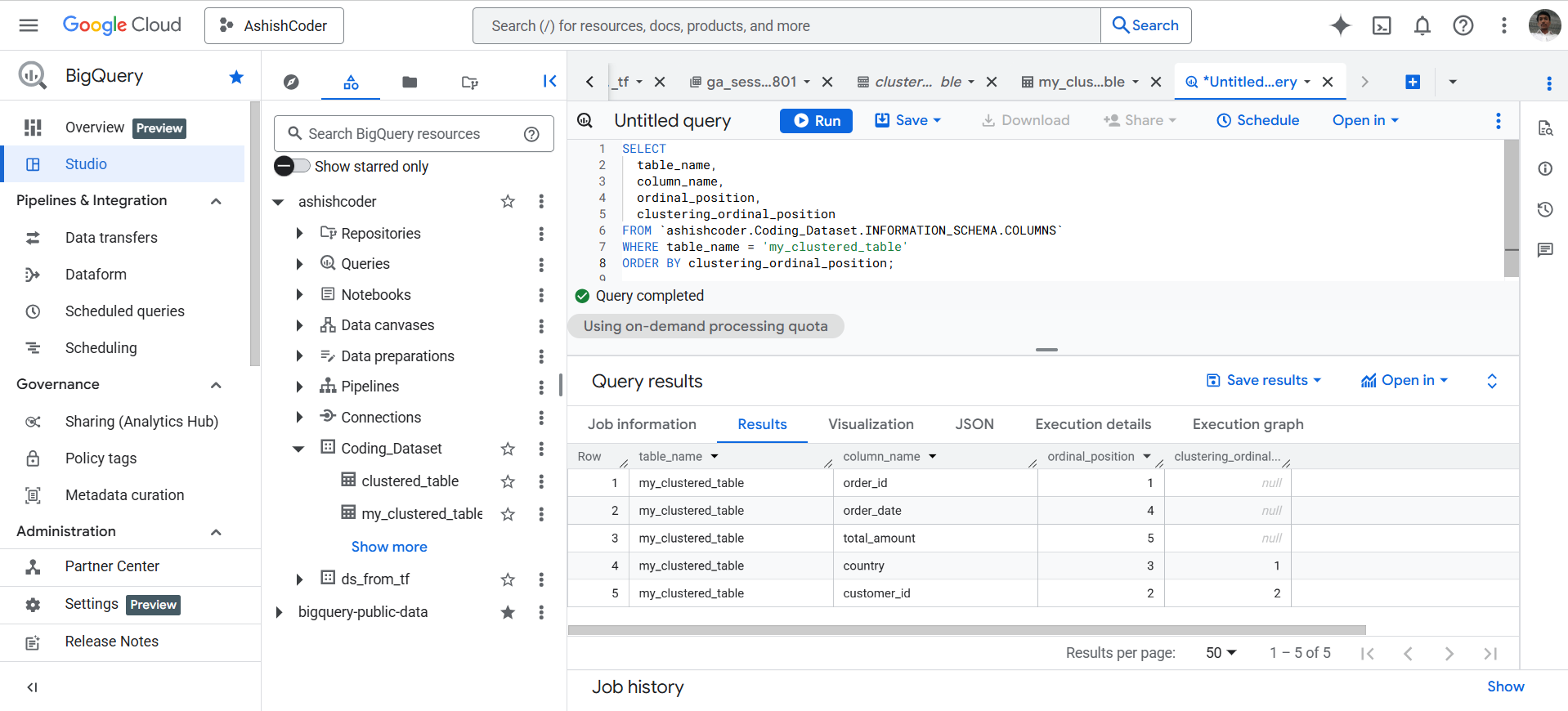 Clustered table in BigQuery