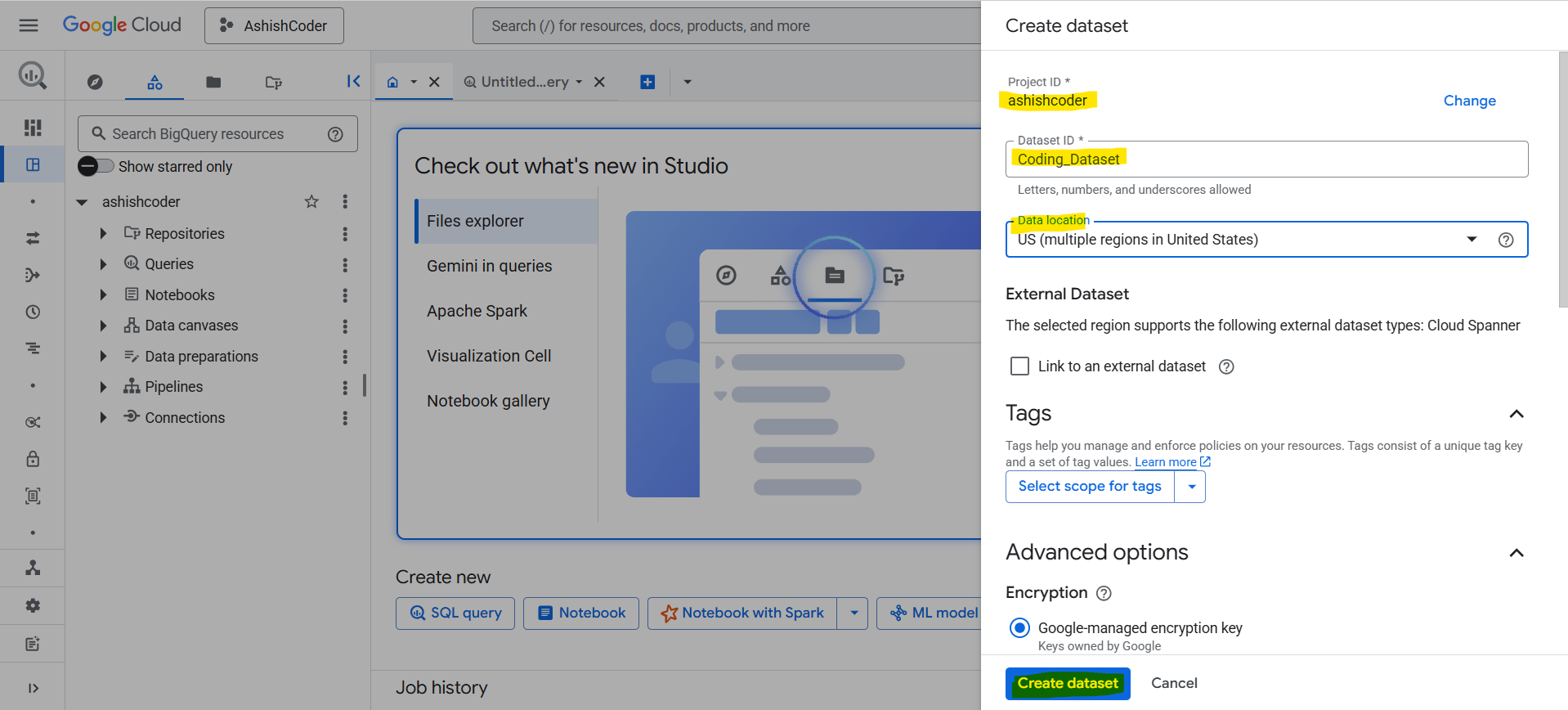 Datasets in BigQuery
