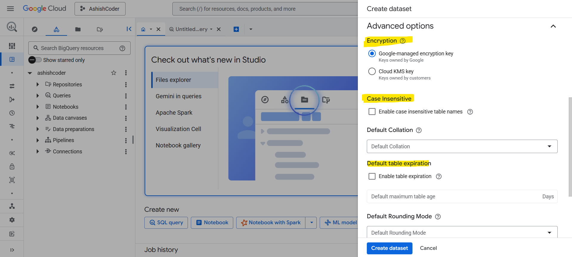 Datasets in BigQuery