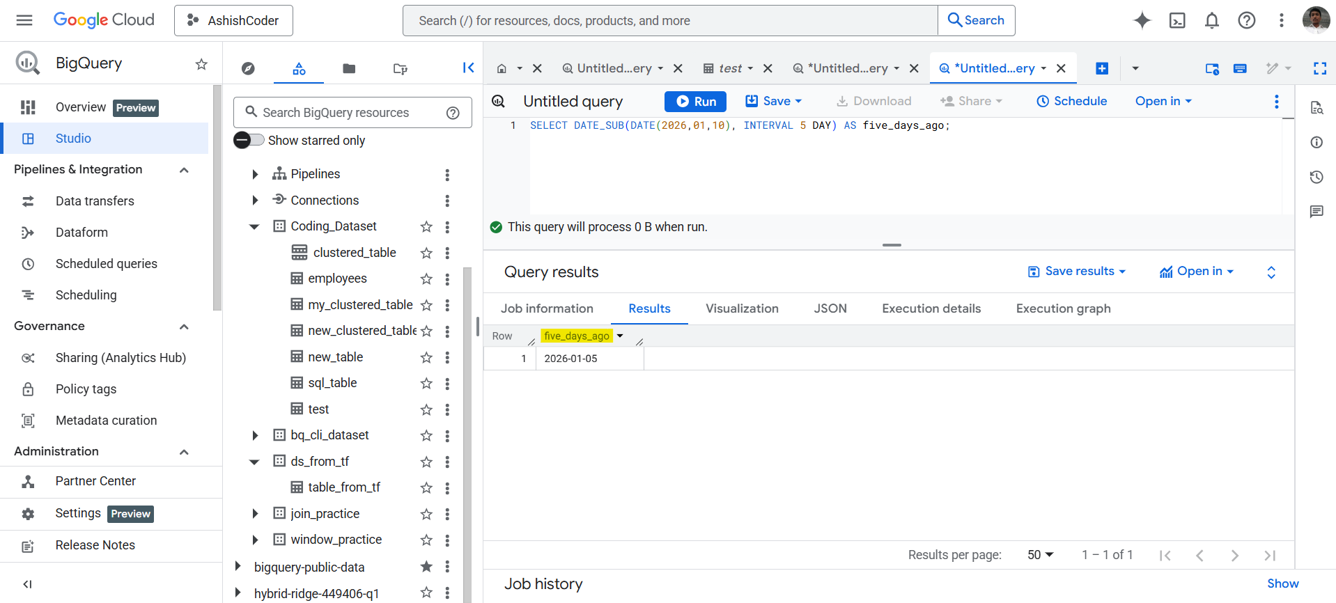 DATE_SUB function in BigQuery