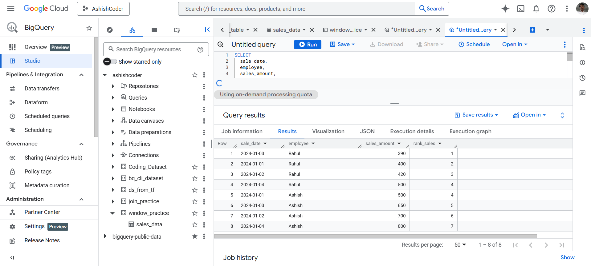DENSE_RANK Function in BigQuery