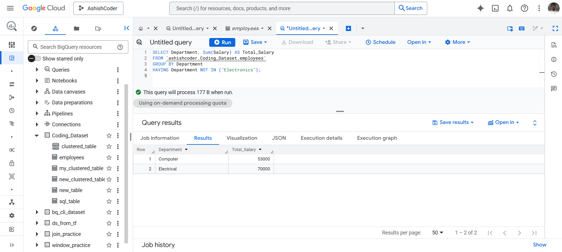 HAVING clause in BigQuery