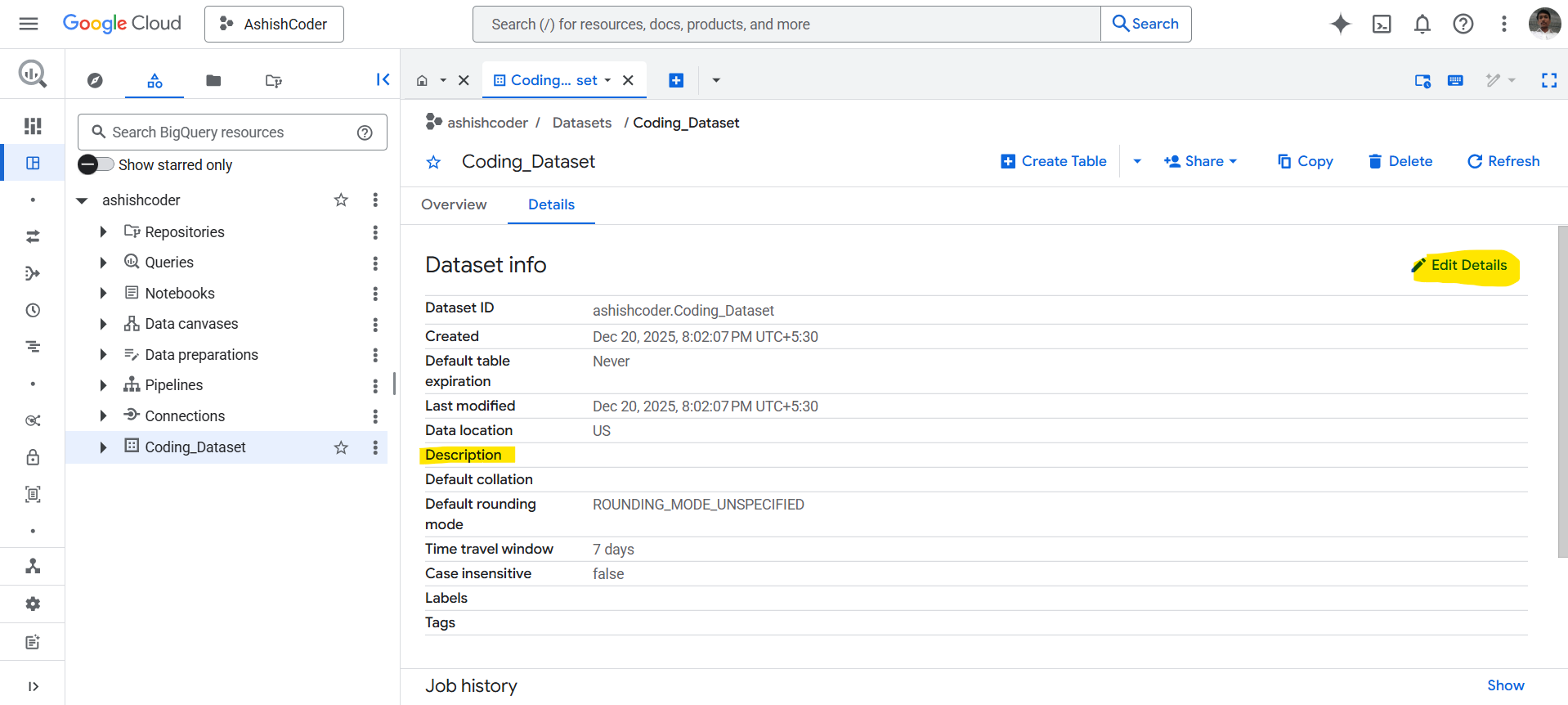List Datasets in BigQuery
