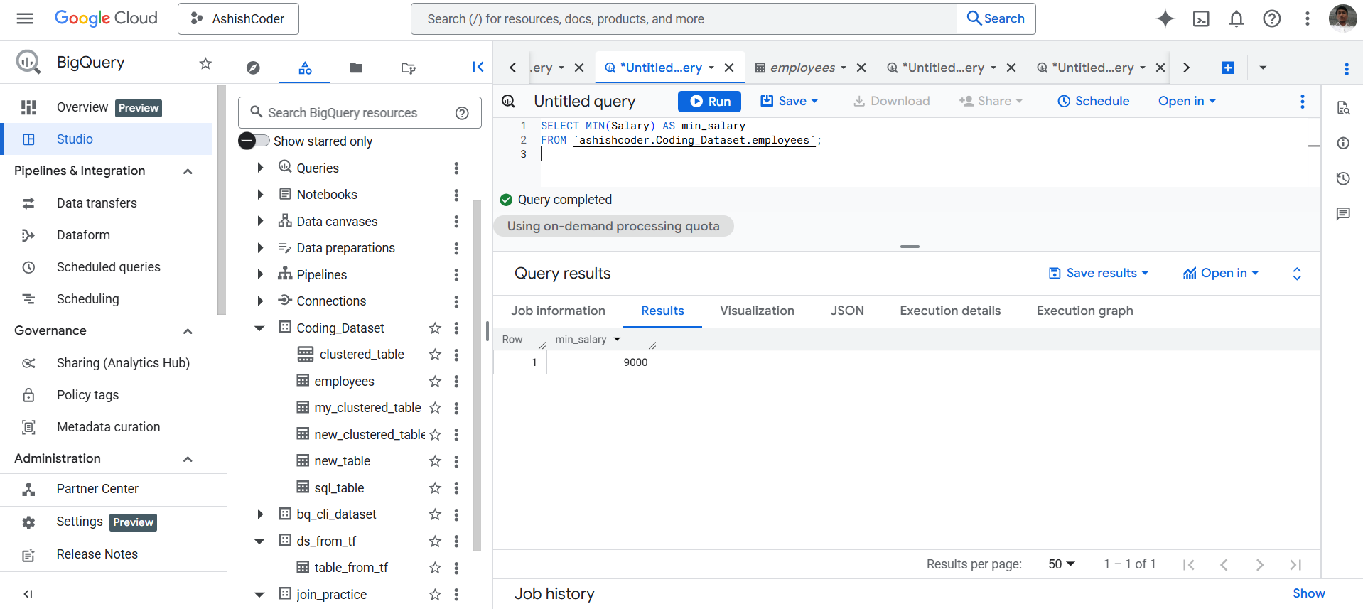 MIN function in BigQuery