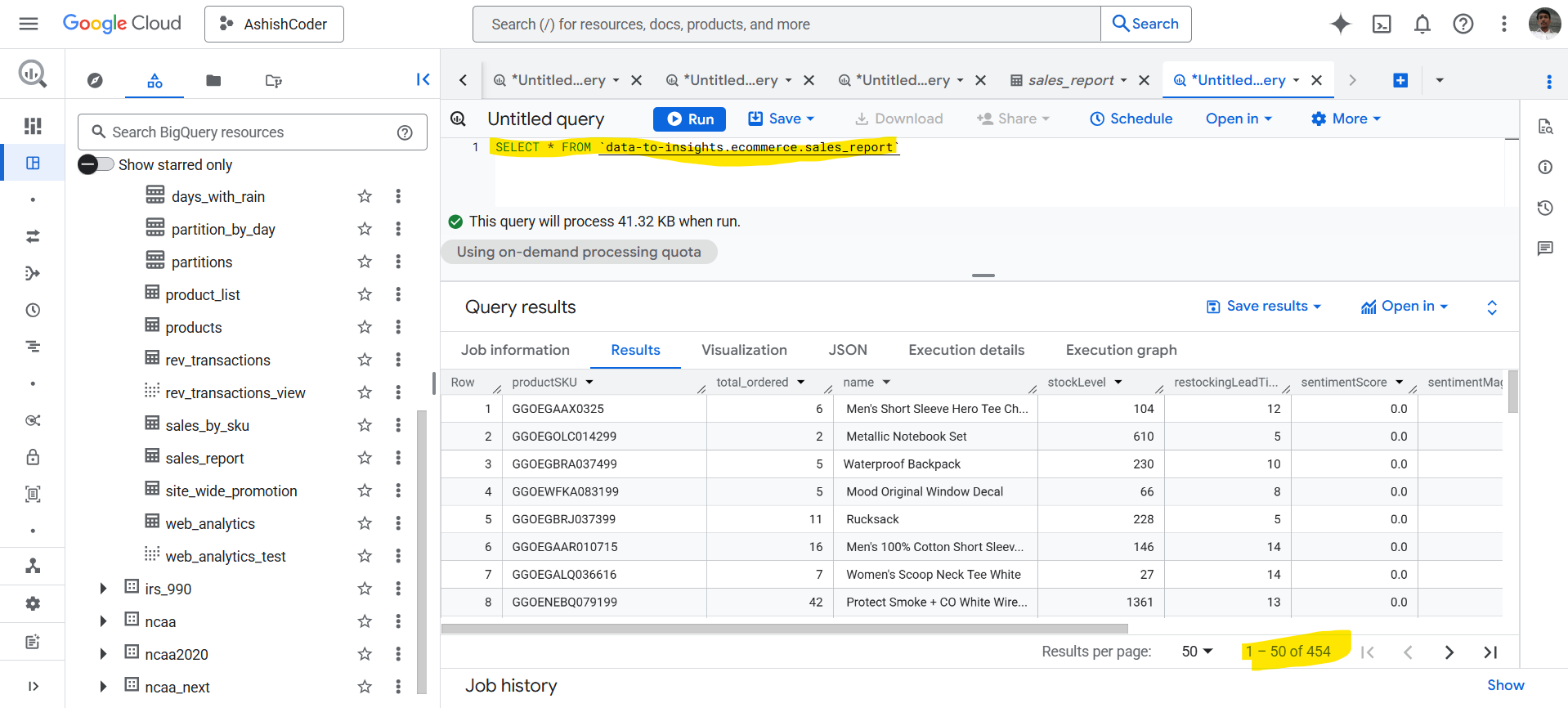 Select statement in BigQuery