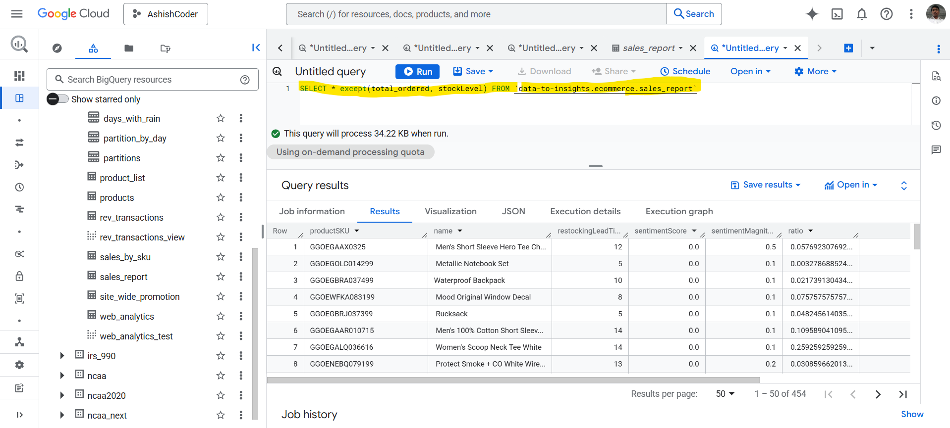 Select statement in BigQuery