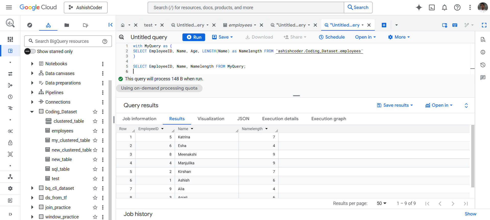 WITH clause in BigQuery