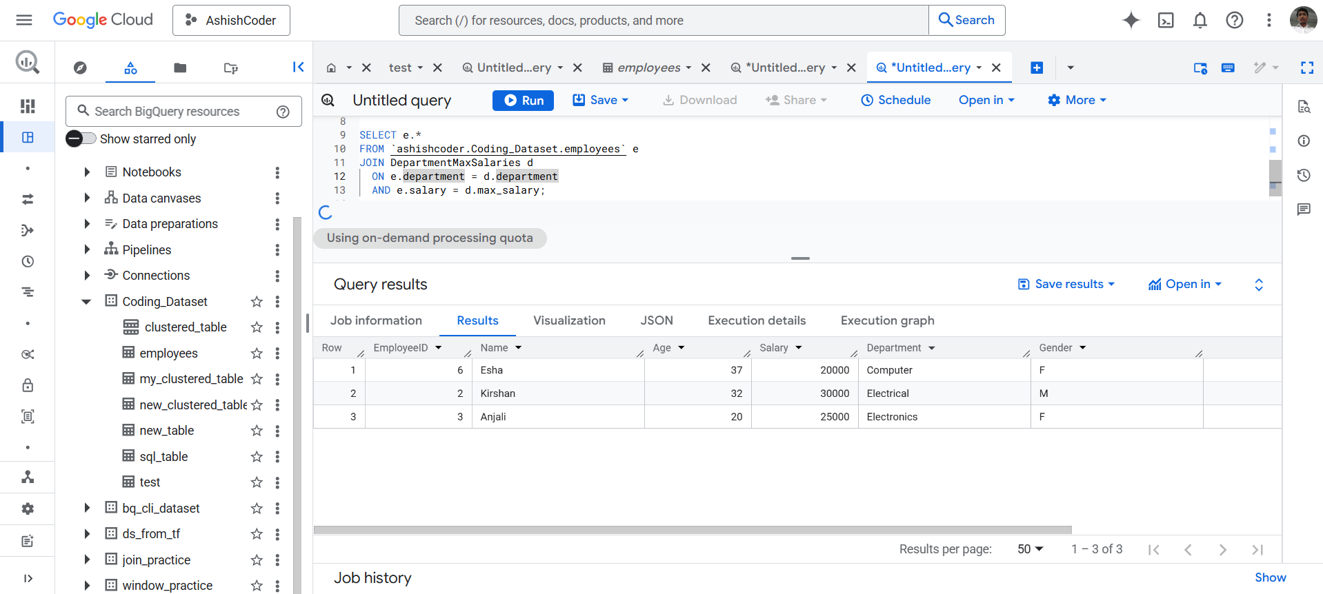 WITH clause in BigQuery