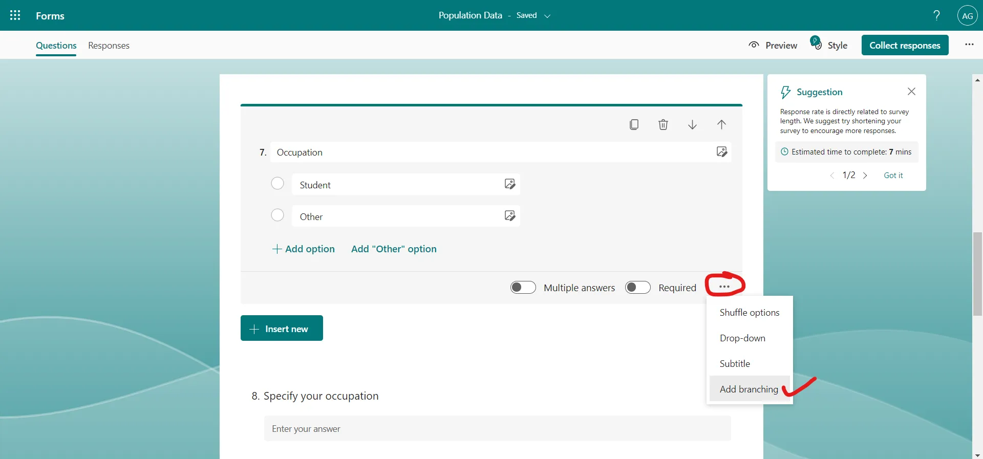 Branching in Microsoft Forms