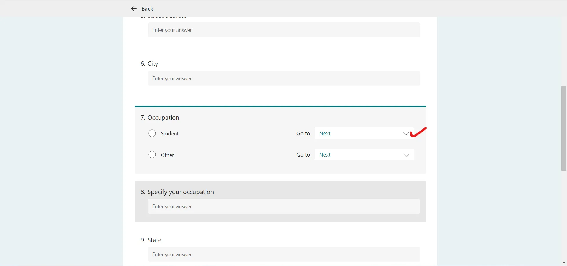Branching in Microsoft Forms