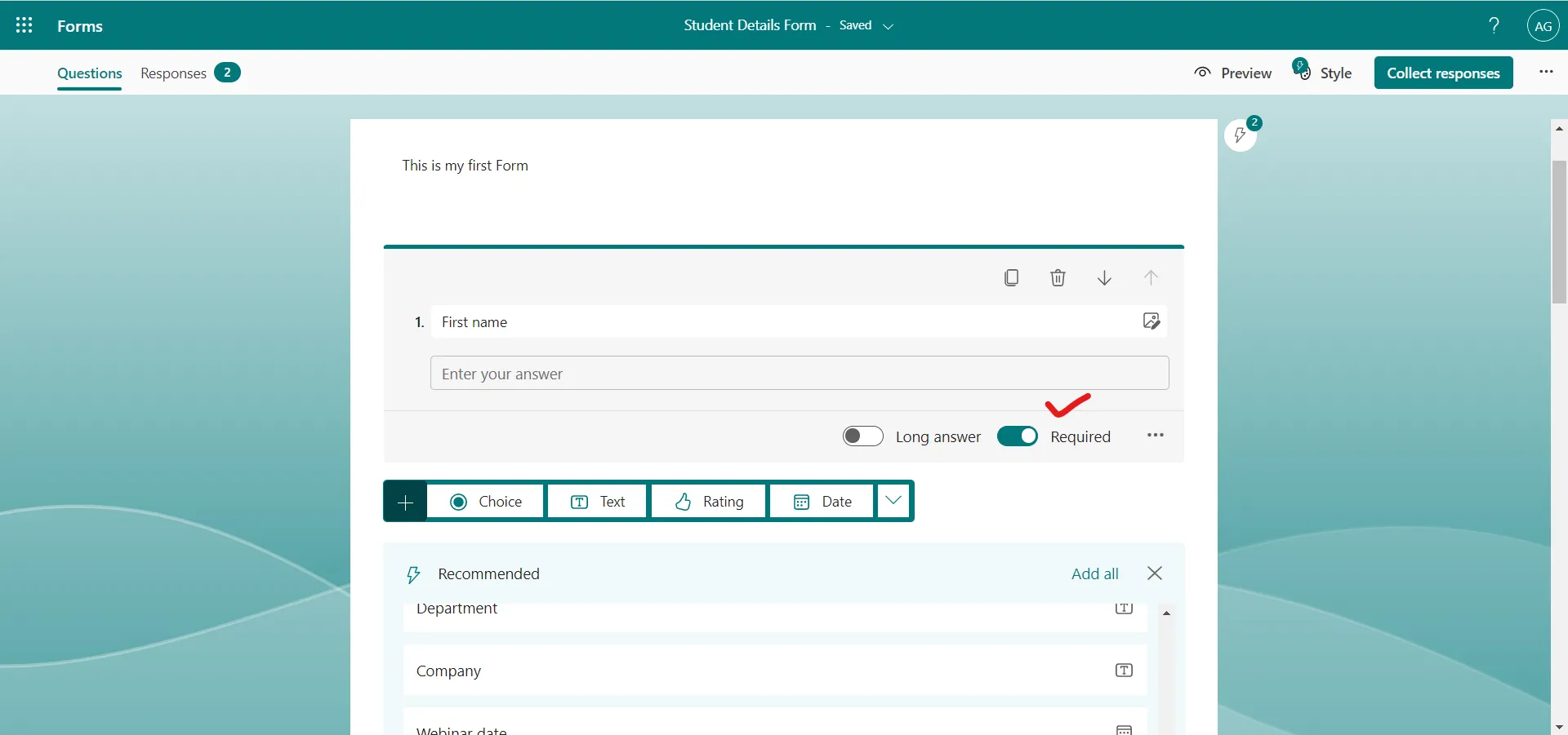 Make a Question required in Microsoft Forms