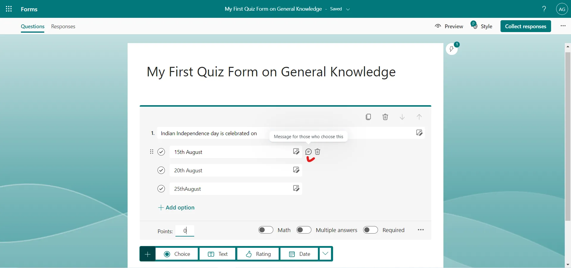Create Quiz Microsoft Form
