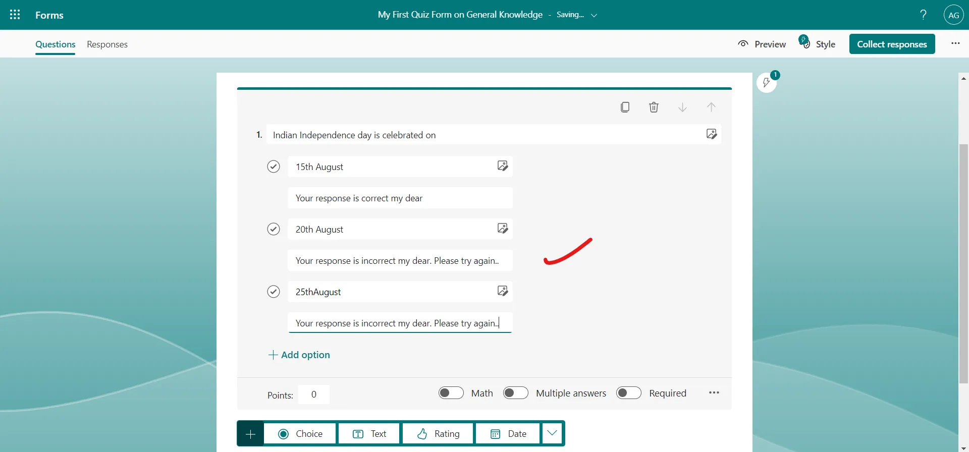 Create Quiz Microsoft Form