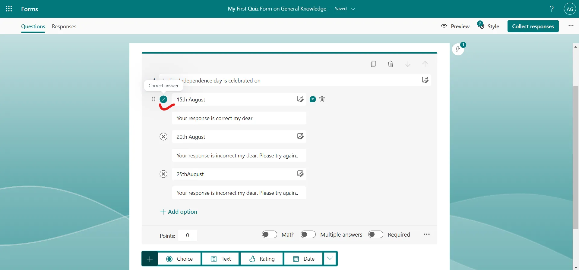 Create Quiz Microsoft Form