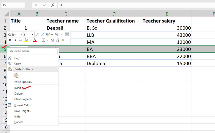 Add new rows and columns in excel Add new rows and columns in excel
