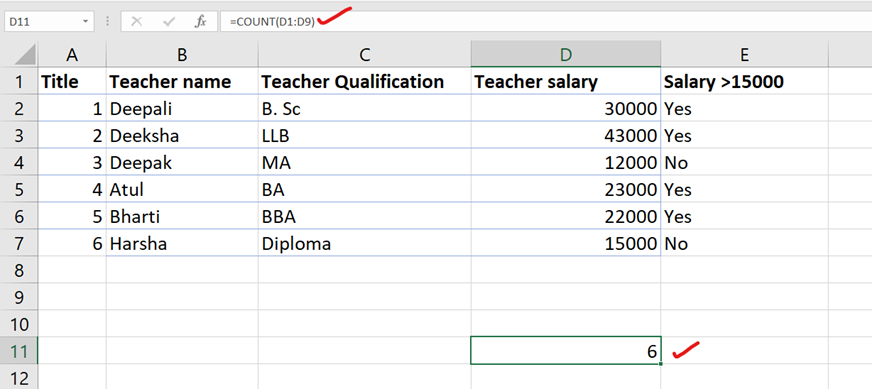 count function in Excel