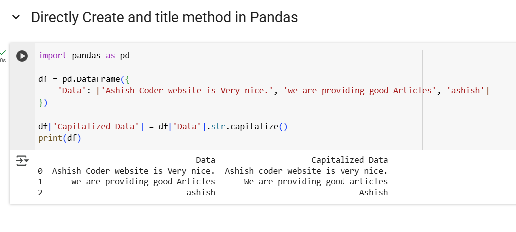 capitalize method in Pandas