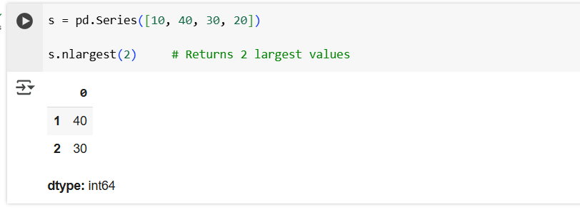 nlargest method in Pandas