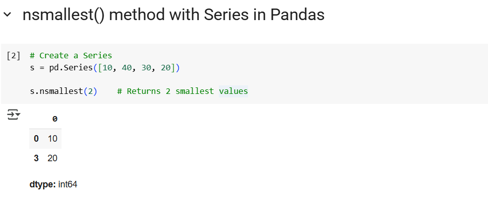 nsmallest method in Pandas nsmallest method in Pandas