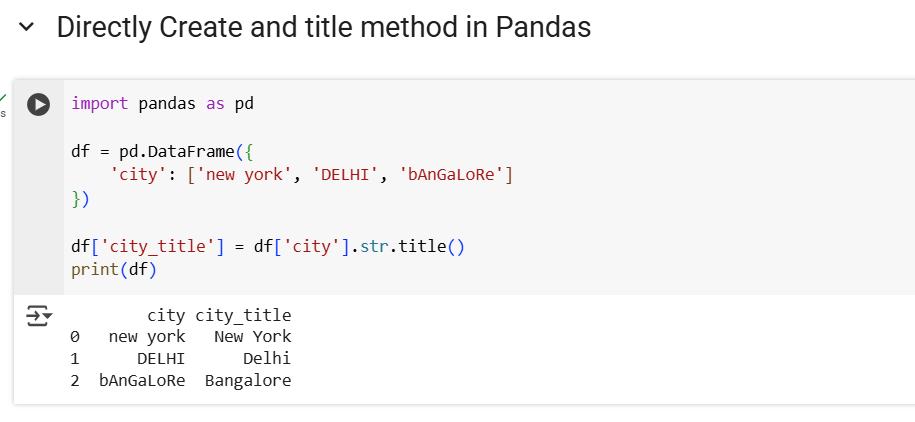 title method in Pandas