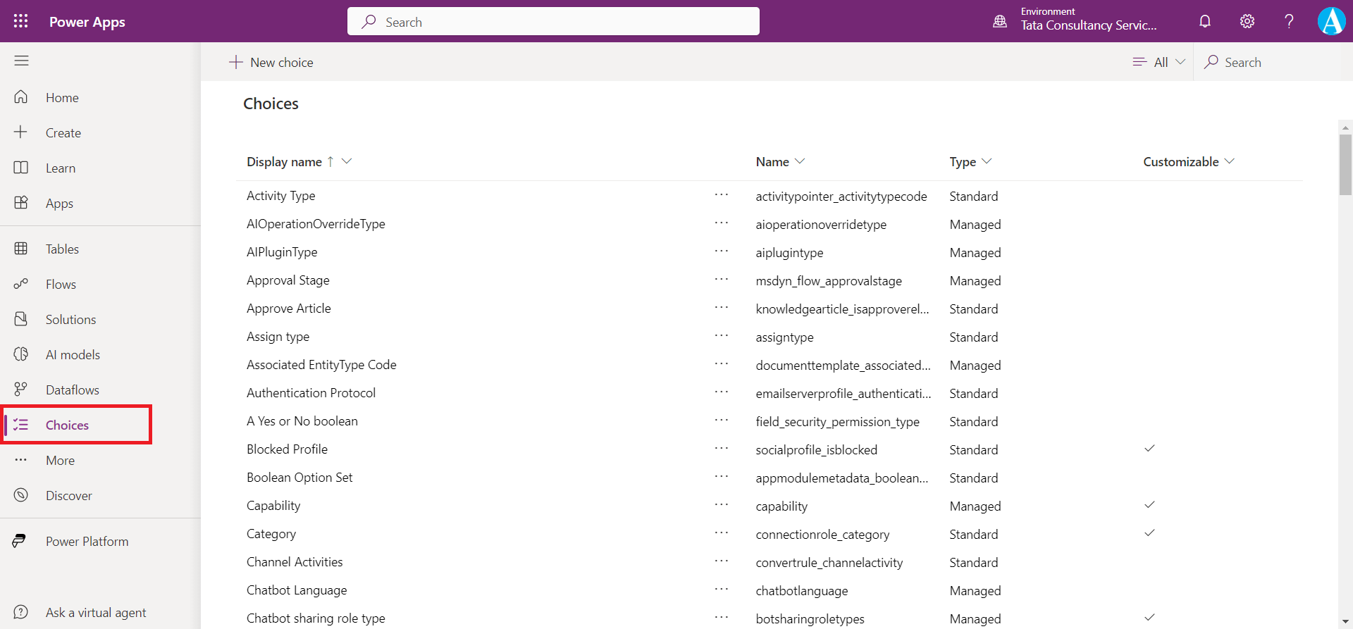 Choices in Dataverse Choices in Dataverse