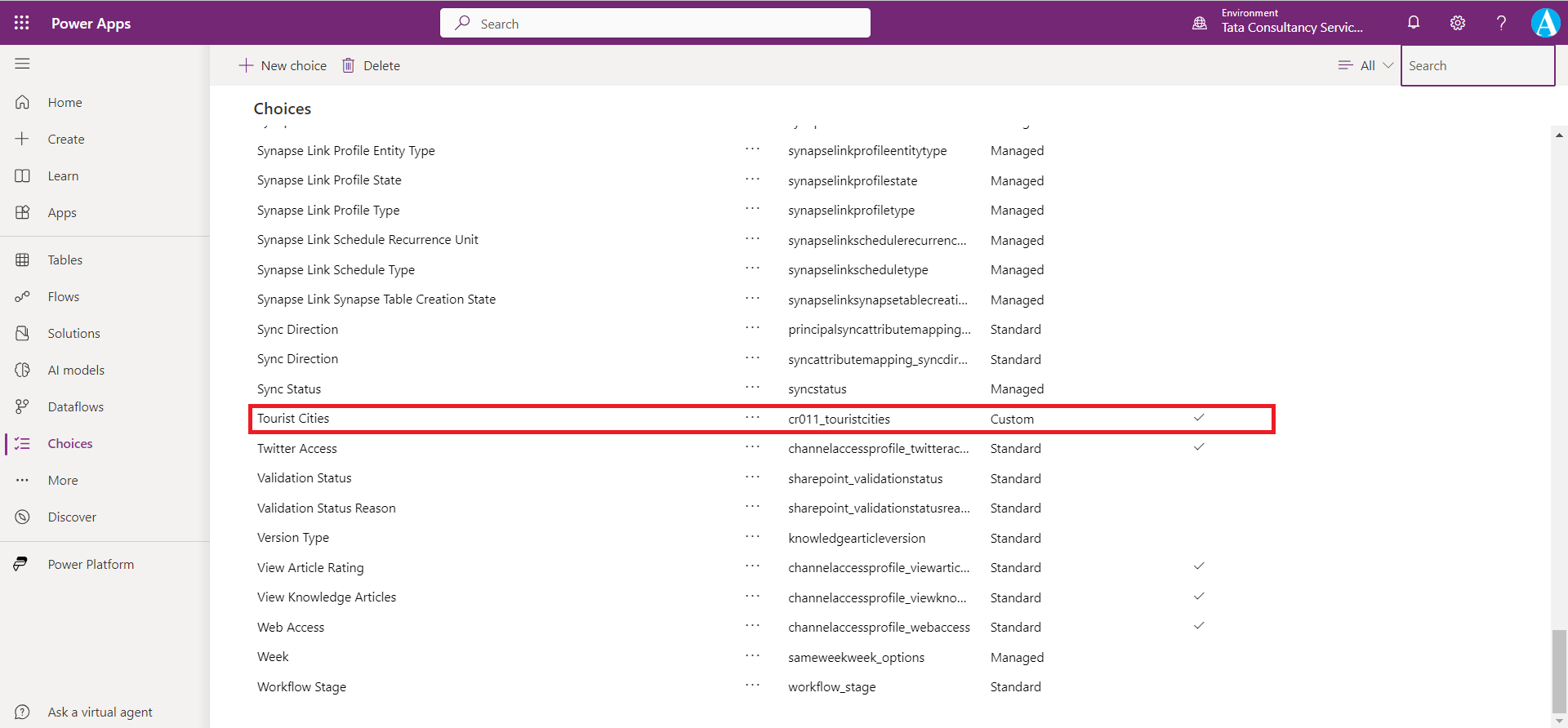 Choices in Dataverse Choices in Dataverse