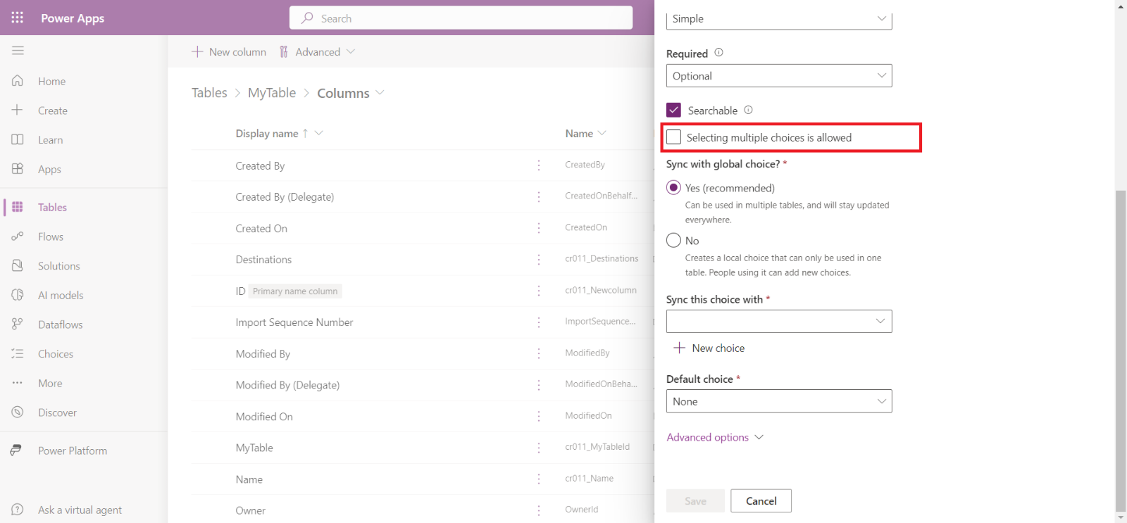 Choices in Dataverse Choices in Dataverse