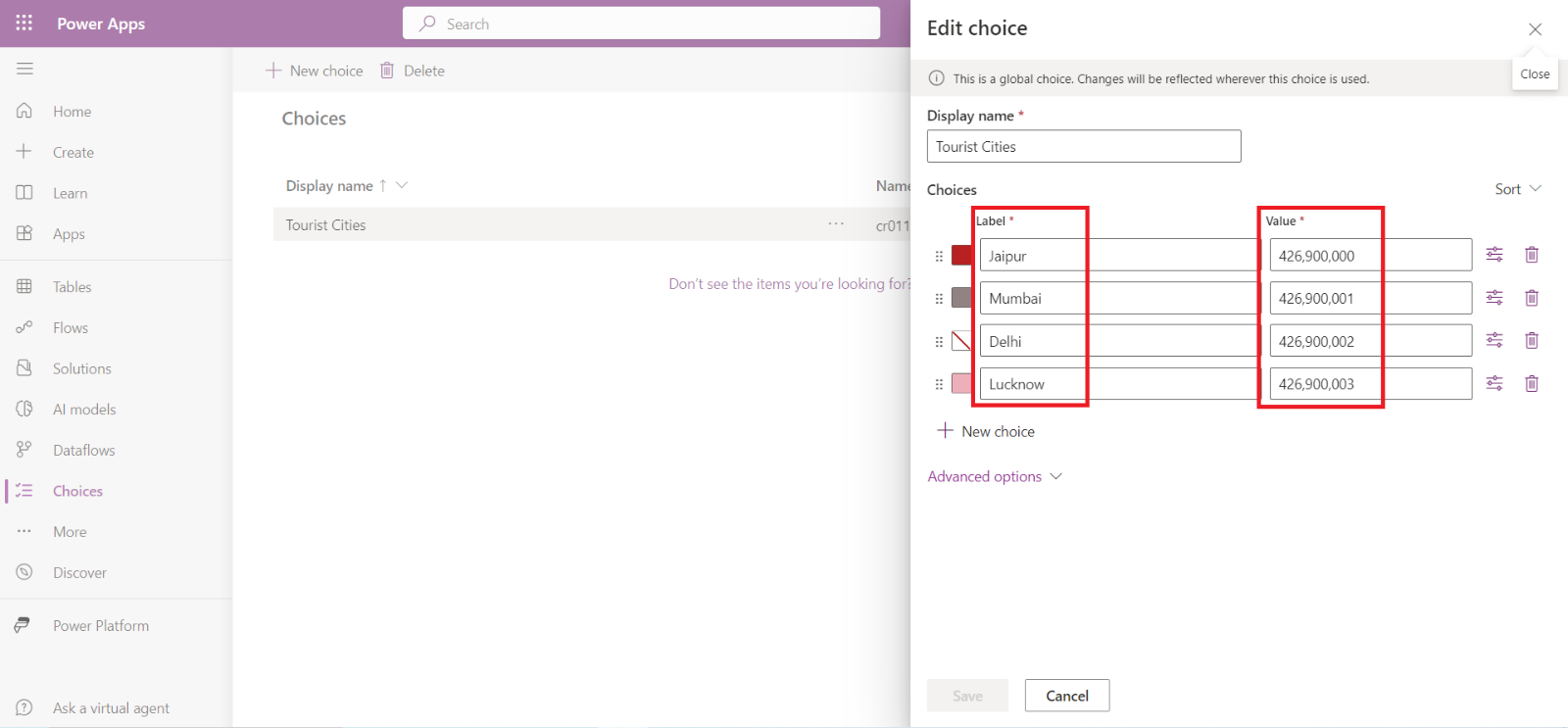 Choices in Dataverse Choices in Dataverse