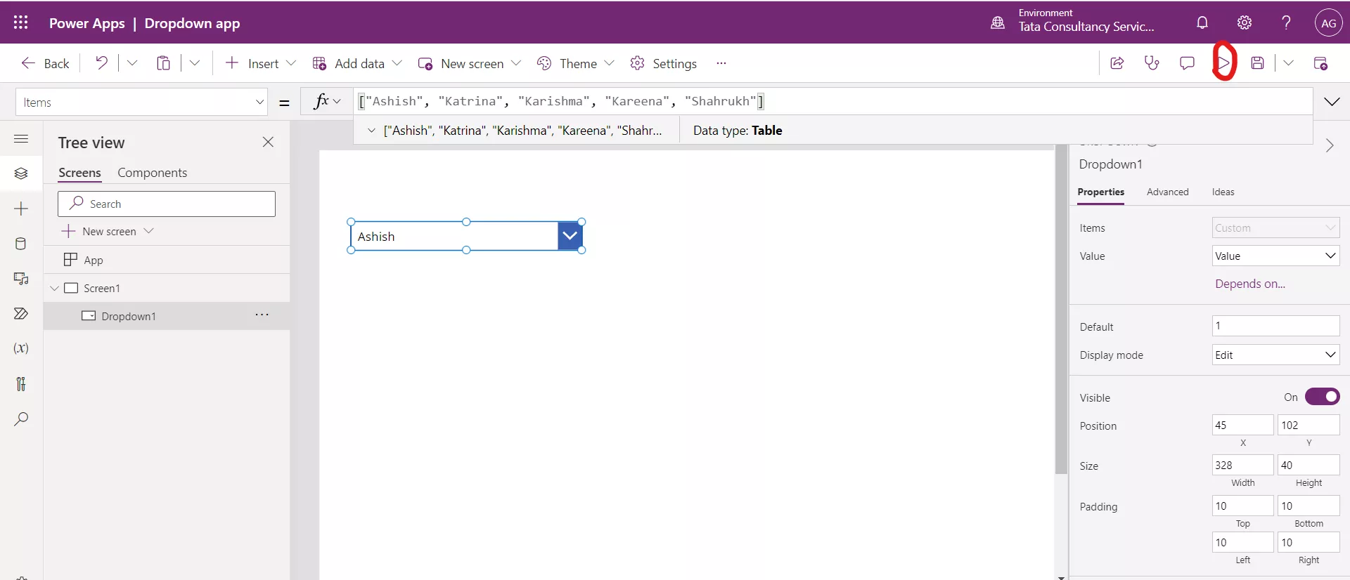 Dropdown control in Canvas Power Apps Dropdown control in Canvas Power Apps