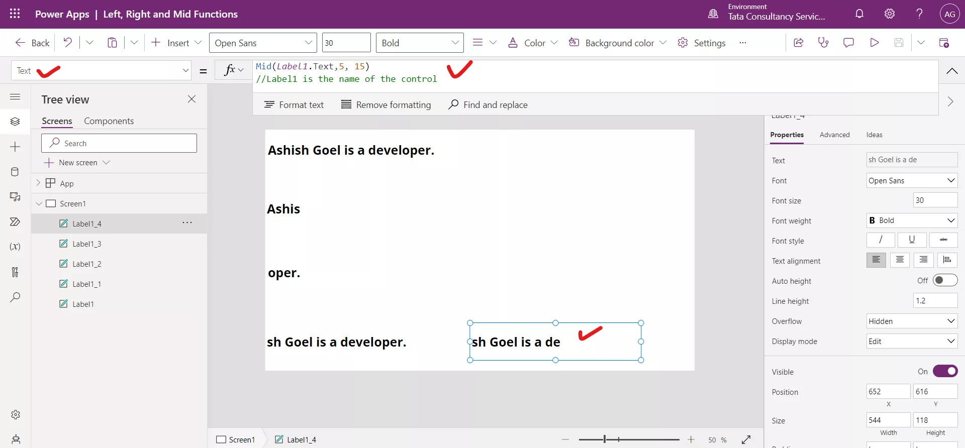 Left Mid and Right function in Canvas Power Apps Left Mid and Right function in Canvas Power Apps