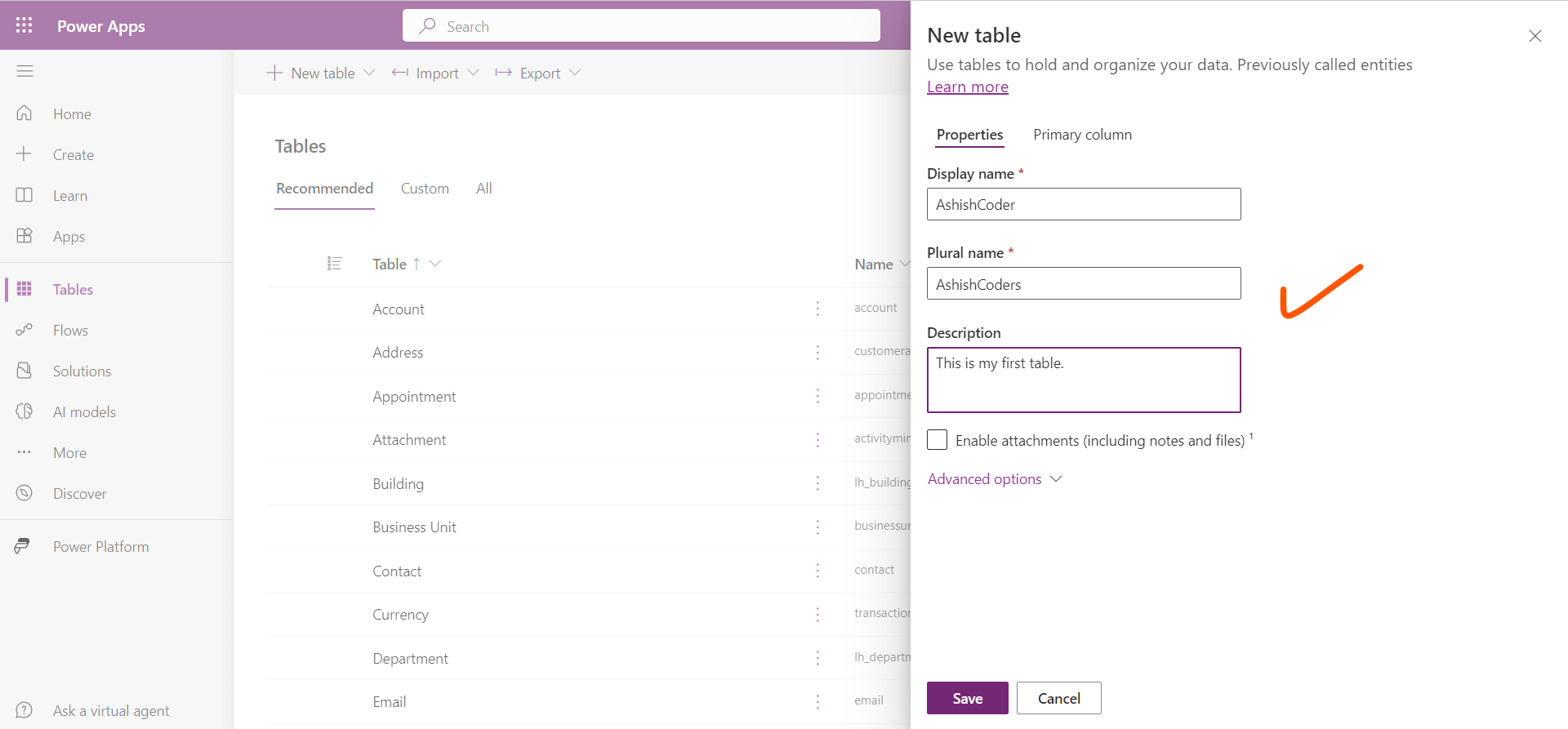 Create a Microsoft Dataverse Table Create a Microsoft Dataverse Table