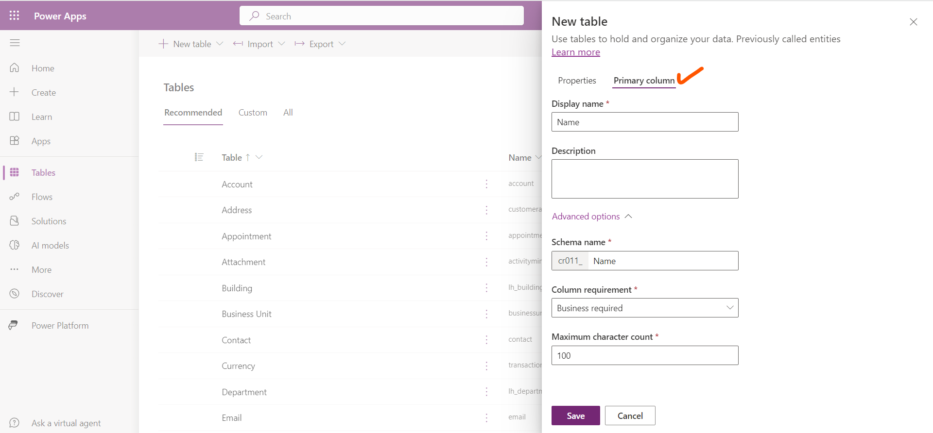 Create a Microsoft Dataverse Table Create a Microsoft Dataverse Table