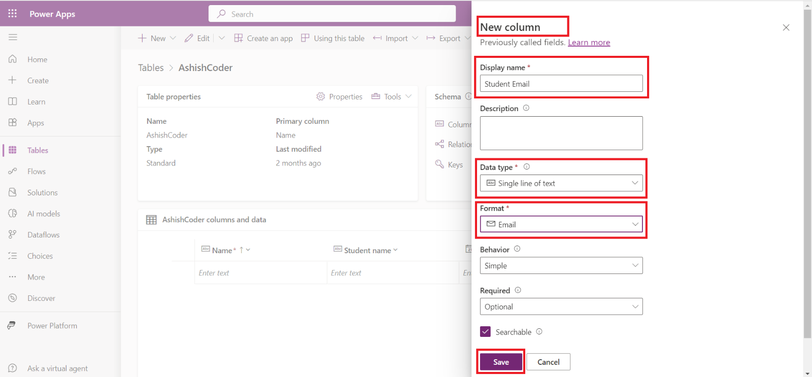 Create a Microsoft Dataverse Table Create a Microsoft Dataverse Table