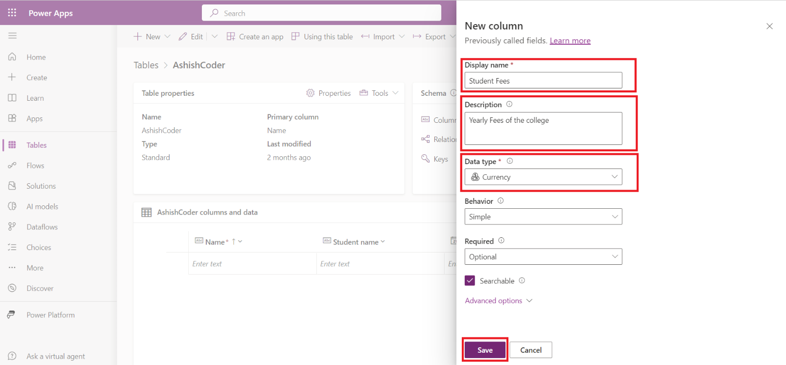 Create a Microsoft Dataverse Table Create a Microsoft Dataverse Table