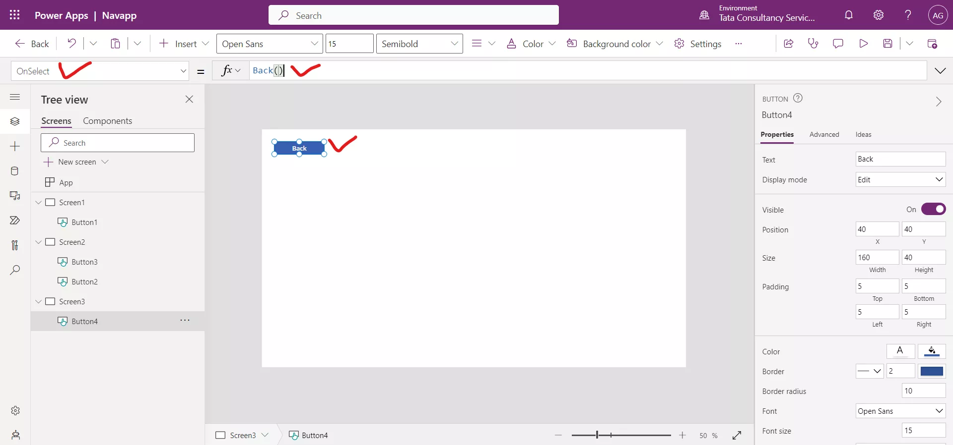 Navigate and Back function in Power Apps