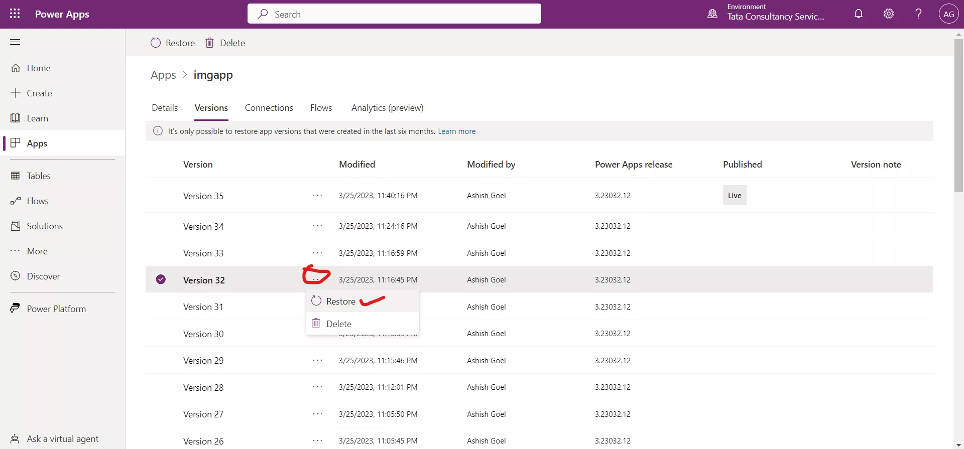 Restore a previous version Restore a previous version
