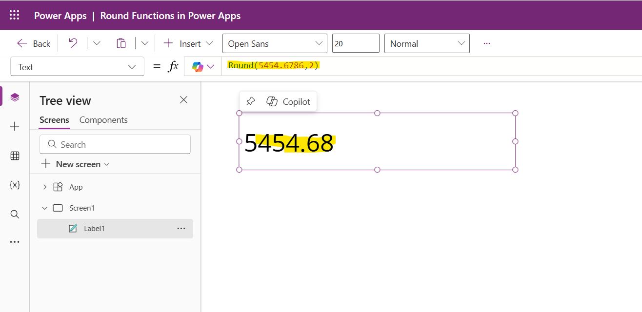 Round, RoundDown, and RoundUp functions in Power Apps