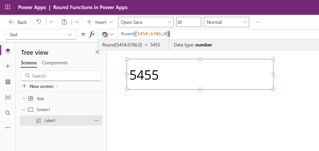 Round, RoundDown, and RoundUp functions in Power Apps