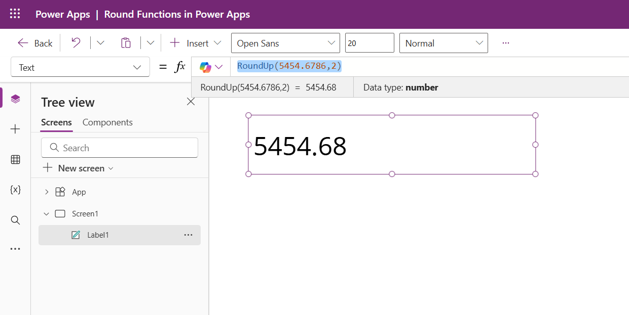 Round, RoundDown, and RoundUp functions in Power Apps