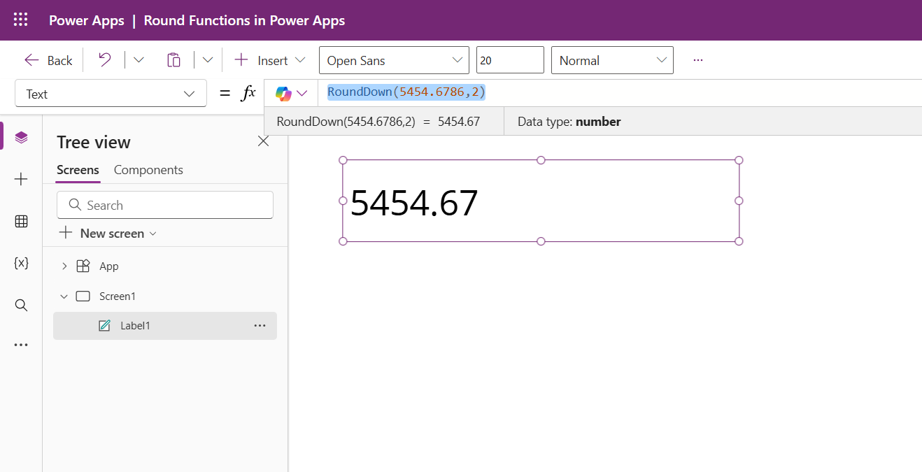 Round, RoundDown, and RoundUp functions in Power Apps