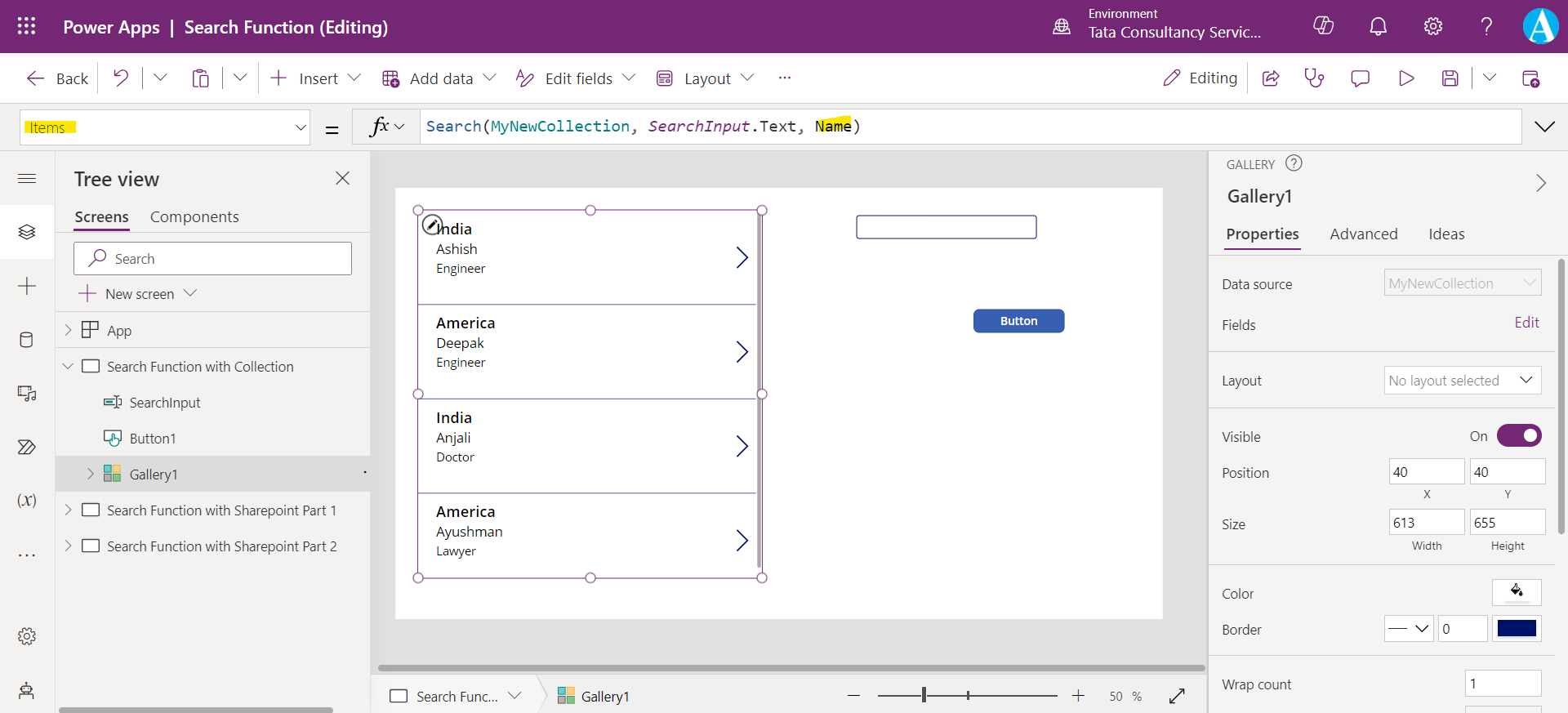 Search function in Power Apps Search function in Power Apps