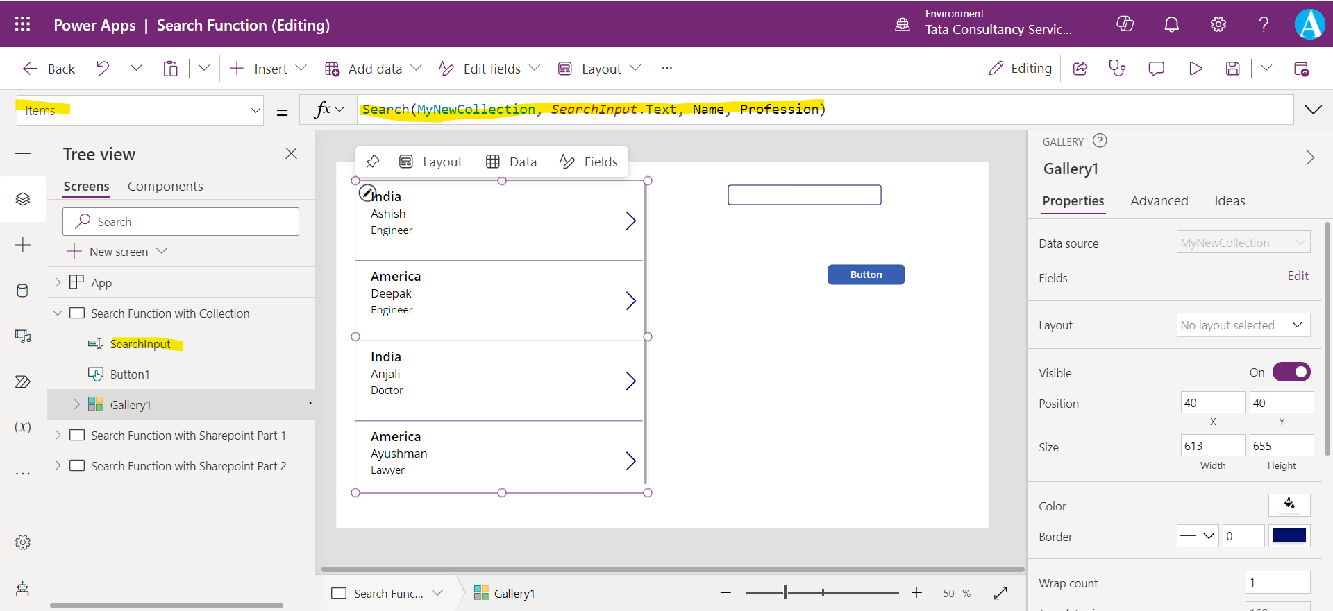 Search function in Power Apps Search function in Power Apps