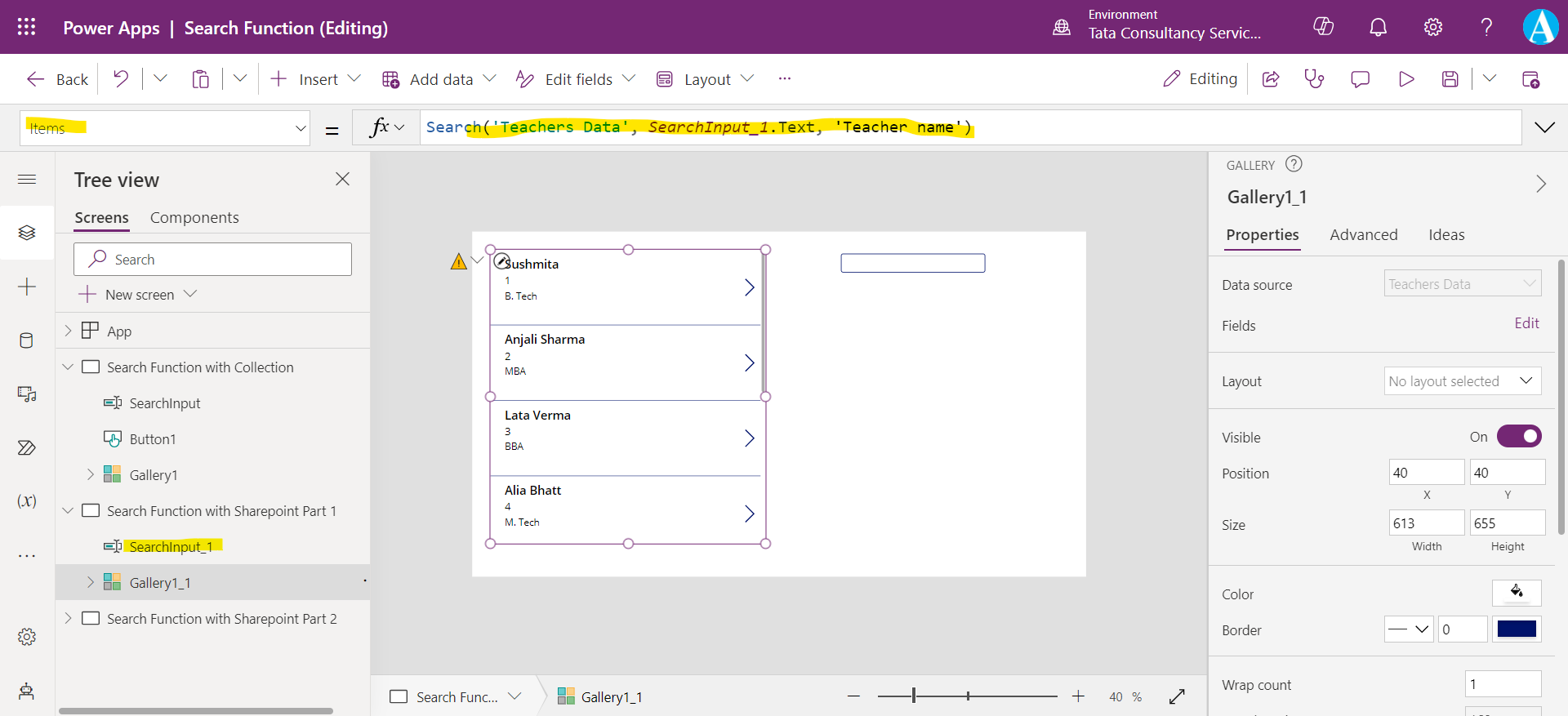 Search function in Power Apps Search function in Power Apps