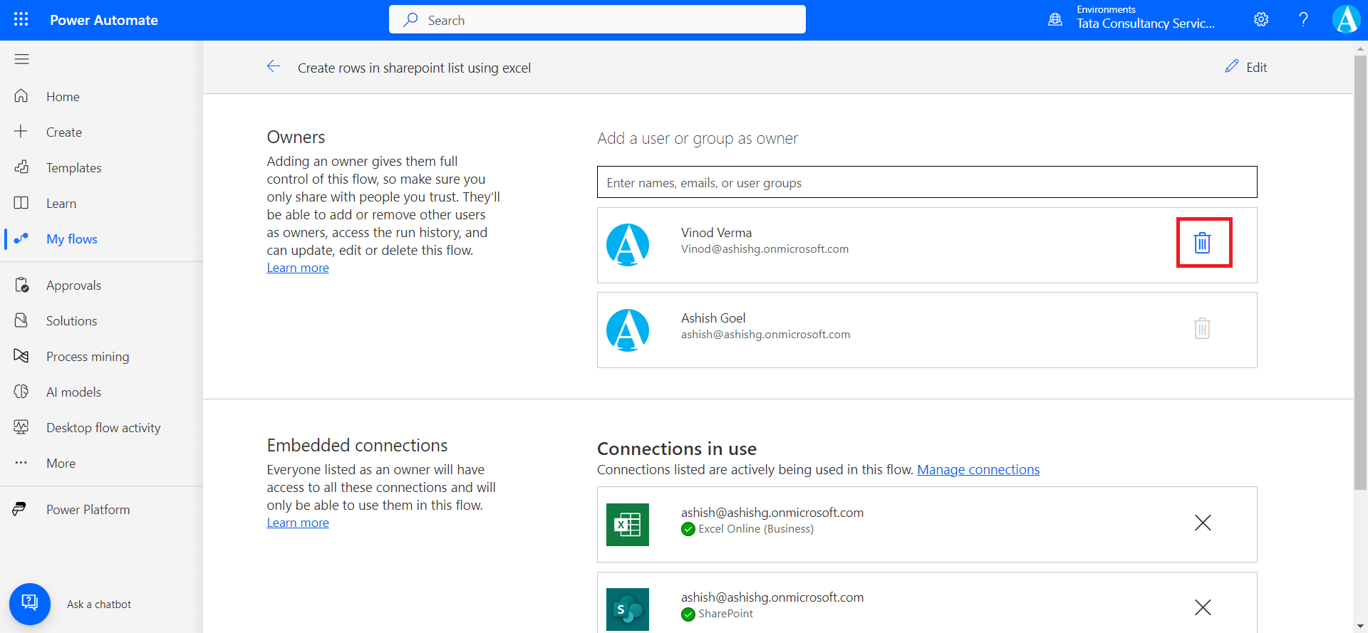 Share the Power Automate flows