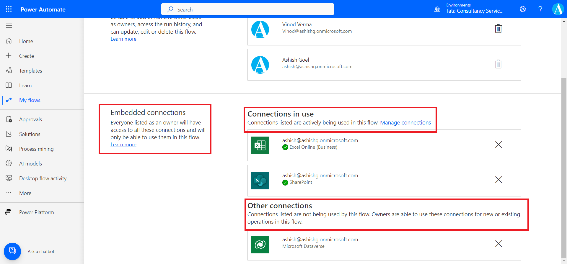 Share the Power Automate flows