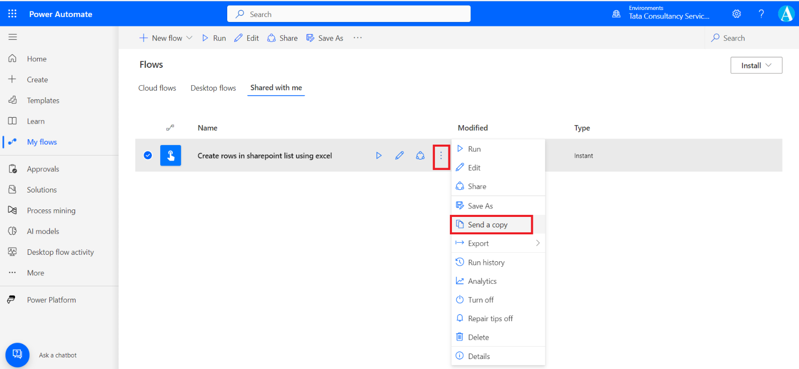 Share the Power Automate flows