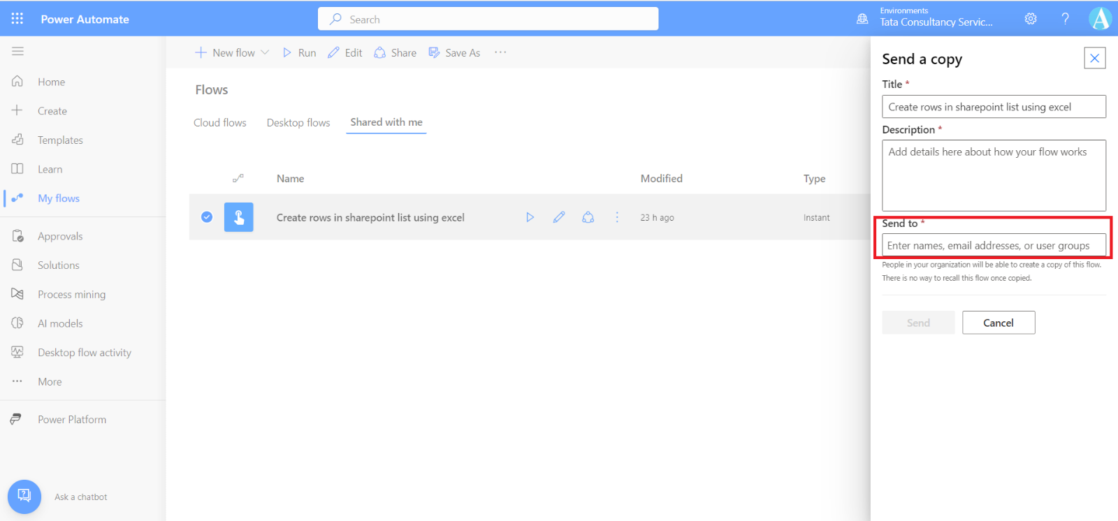 Share the Power Automate flows