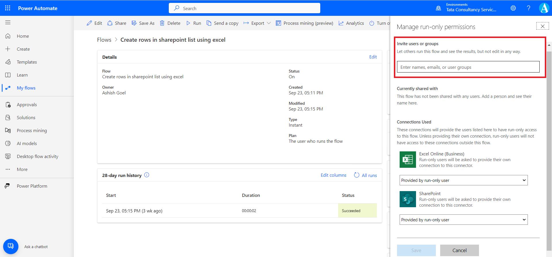 Share the Power Automate flows